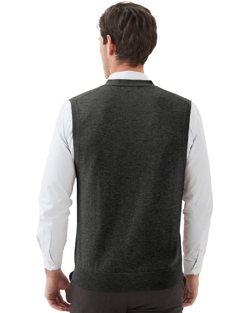 Kallspin Men's Sweater Vest Wool Blend V-Neck Button Sleeveless Cardigan Vest Sweater (Charcoal, Medium) - Image 3